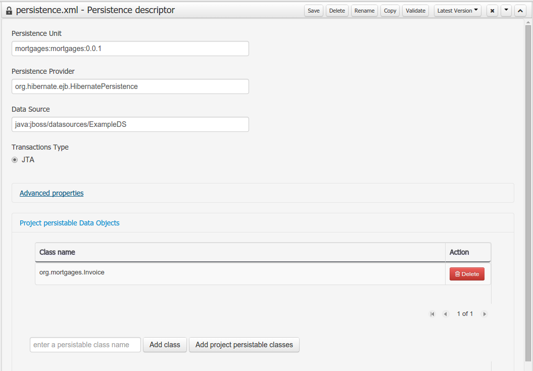 Persistence configuration