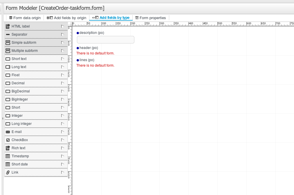 Form properties have been added by default, but are not still configured