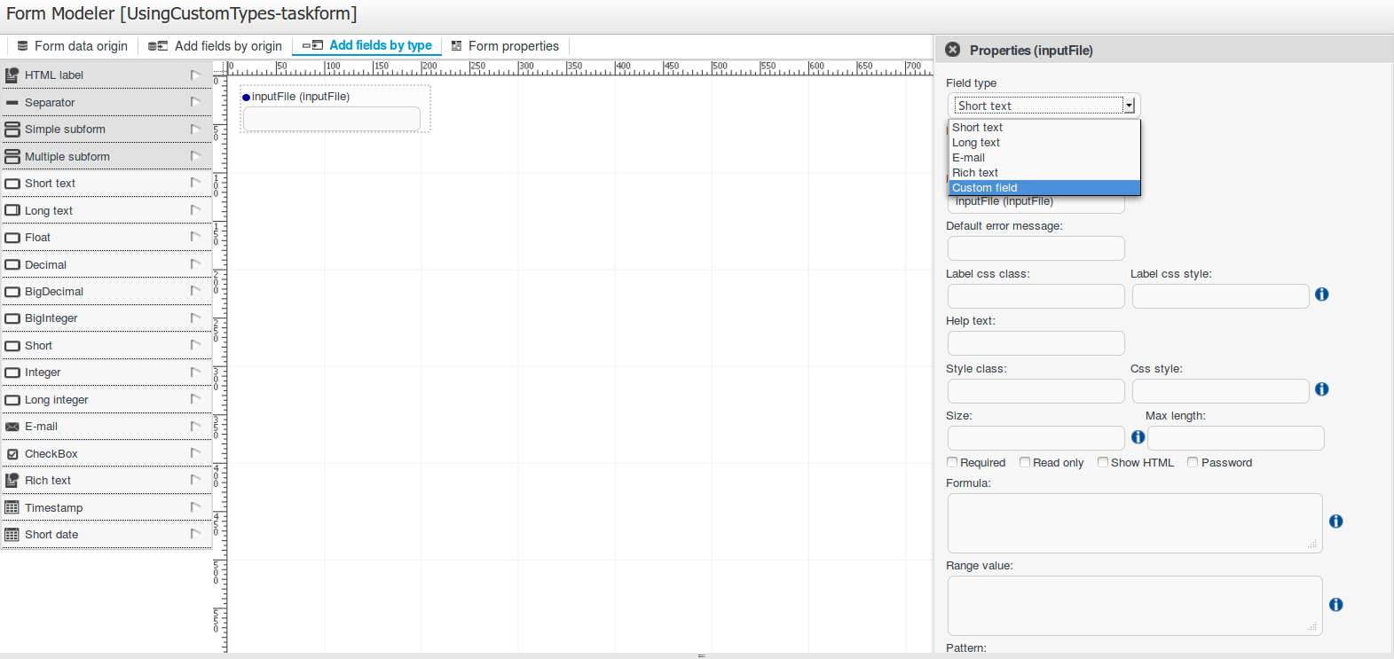 Changing a field type toCustom field