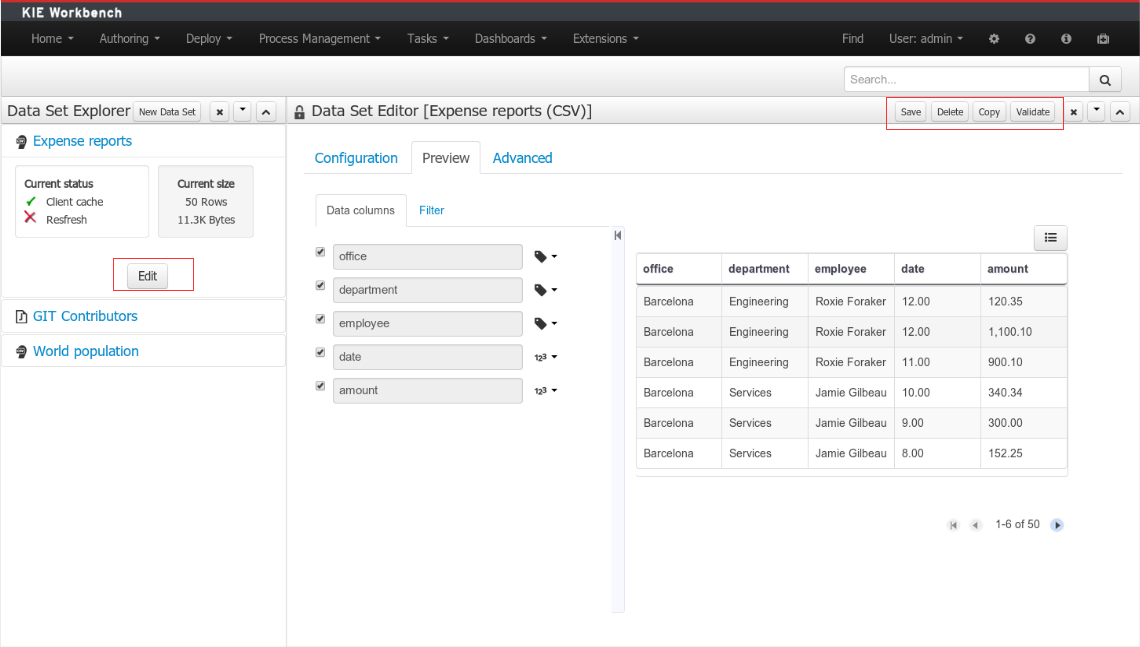 Data set definition editor