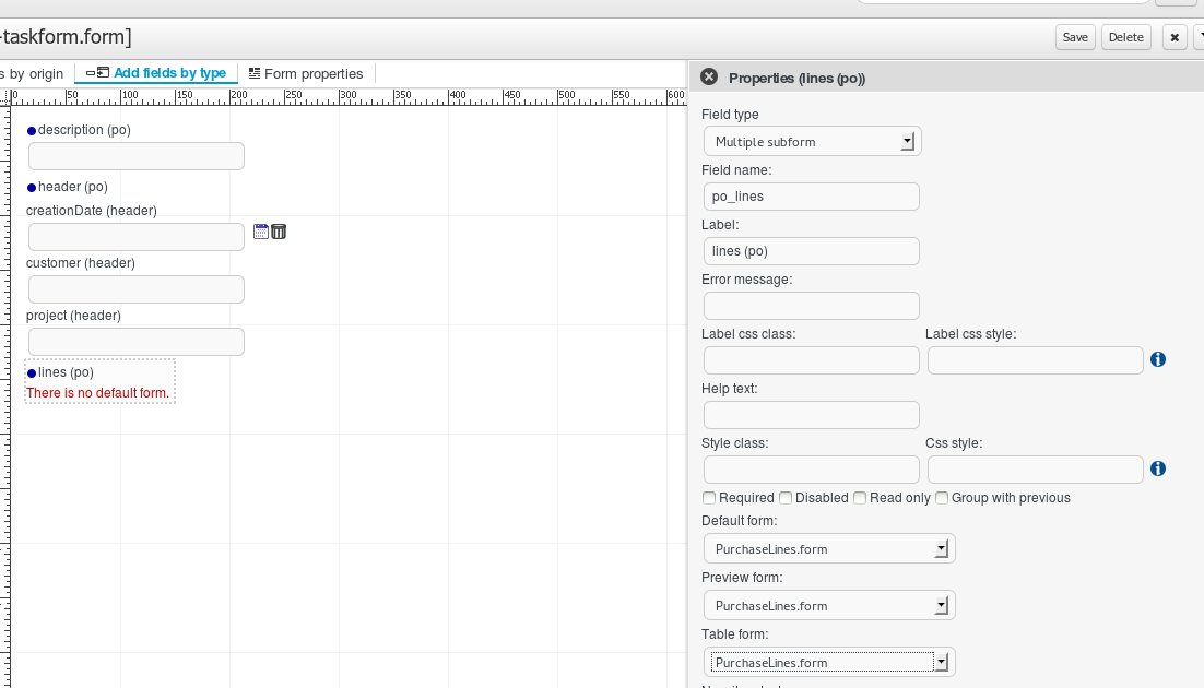 Configure the parent form