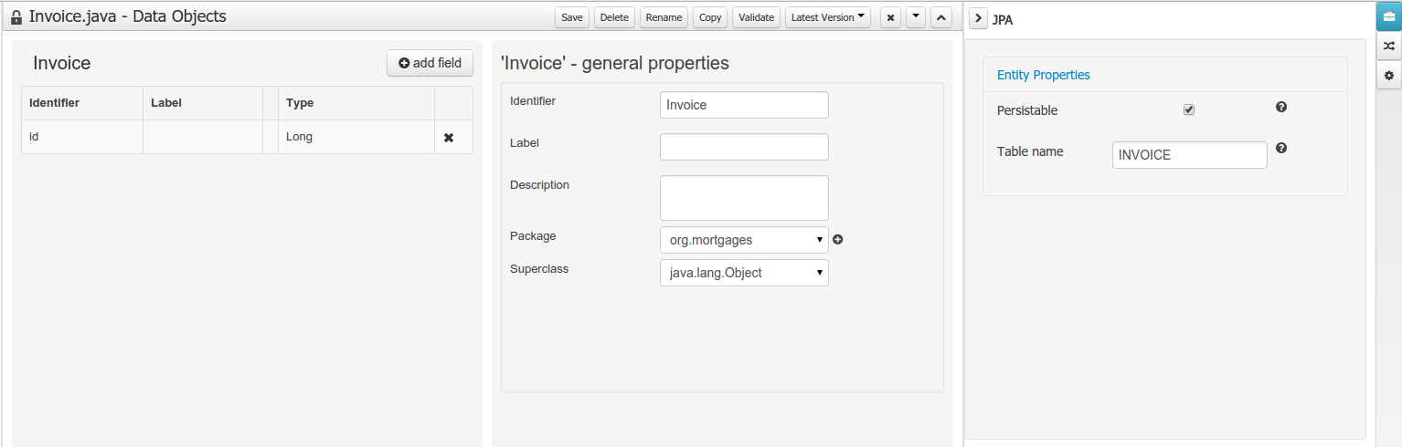 Data Object level JPA domain editor