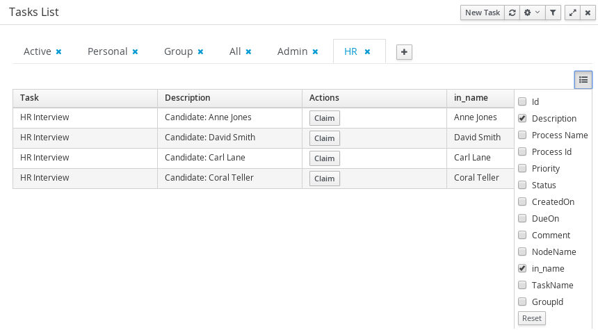 task var as columns