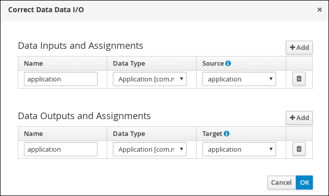 Screen capture of the Correct Data Data I/O assignments