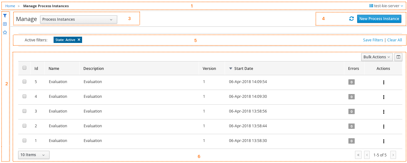 process instances areas